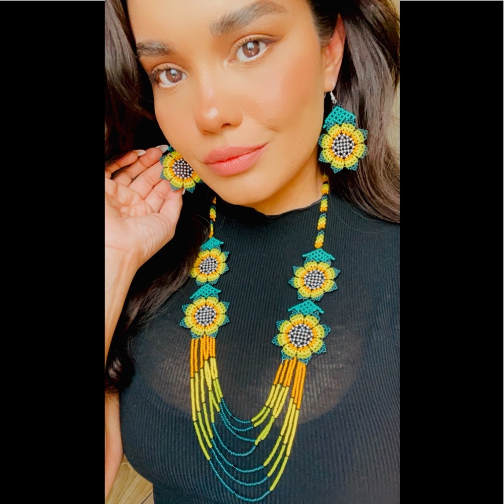 Native Cora Artisan Beaded Necklace/Earring Set